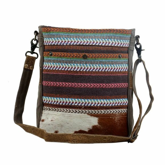 Myra Bag Handbags - Myra Bag Handmade Multilayered Shoulder Bag Upcycled Canvas & Cowhide Leather